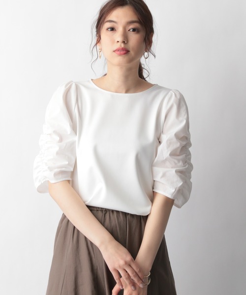 GLOBAL WORK(グローバルワーク)の「マトンスリーブカットブラウス【MATINEE LINE】【一部店舗限定】/940069(Tシャツ/カットソー・レディース・ホワイト/ダークグレー・MEDIUM/LARGE)」の7枚目の写真