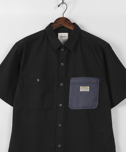 SMITH'S(スミス)の「【SMITH'S AMERICAN/スミスアメリカン】TCツイル 切替ポケット ワーク半袖シャツ(シャツ/ブラウス・メンズ・ブラック/ブルー系その他/ベージュ・M/L/XL)」の9枚目の写真