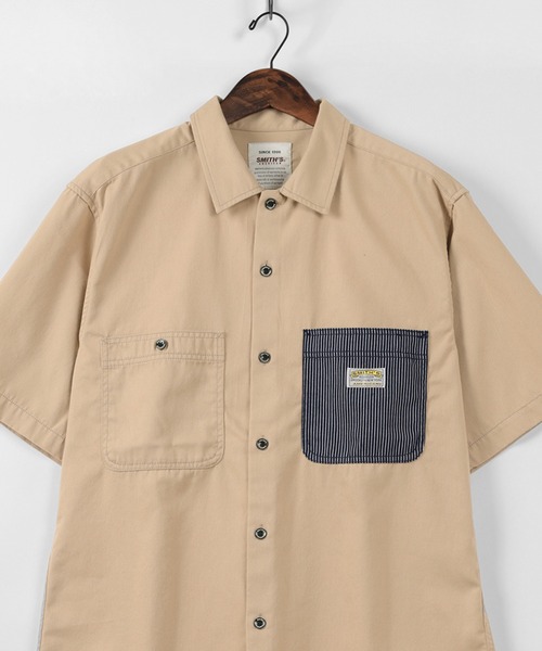 SMITH'S(スミス)の「【SMITH'S AMERICAN/スミスアメリカン】TCツイル 切替ポケット ワーク半袖シャツ(シャツ/ブラウス・メンズ・ブラック/ブルー系その他/ベージュ・M/L/XL)」の8枚目の写真