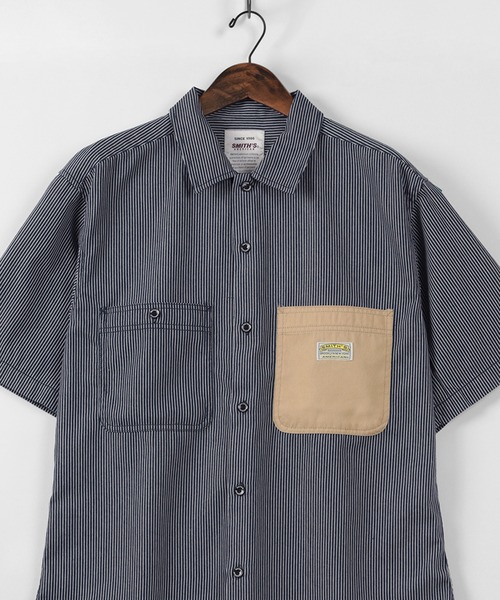 SMITH'S(スミス)の「【SMITH'S AMERICAN/スミスアメリカン】TCツイル 切替ポケット ワーク半袖シャツ(シャツ/ブラウス・メンズ・ブラック/ブルー系その他/ベージュ・M/L/XL)」の7枚目の写真