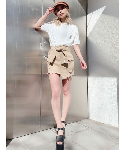 GYDA(ジェイダ)の「ウエストマークアシンメトリースカートライクショーパン(スカート・レディース・チャコールグレー/ベージュ・FREE)」の3枚目の写真