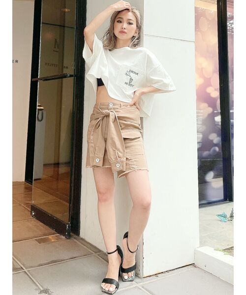 GYDA(ジェイダ)の「ウエストマークアシンメトリースカートライクショーパン(スカート・レディース・チャコールグレー/ベージュ・FREE)」の5枚目の写真