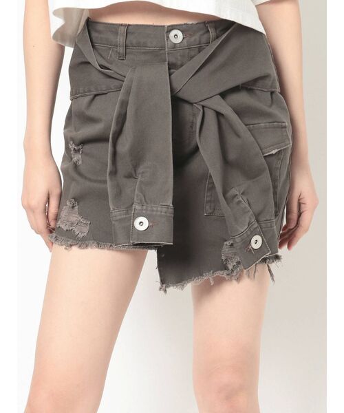 GYDA(ジェイダ)の「ウエストマークアシンメトリースカートライクショーパン(スカート・レディース・チャコールグレー/ベージュ・FREE)」の12枚目の写真