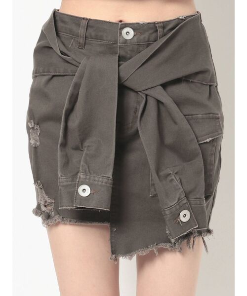 GYDA(ジェイダ)の「ウエストマークアシンメトリースカートライクショーパン(スカート・レディース・チャコールグレー/ベージュ・FREE)」の14枚目の写真