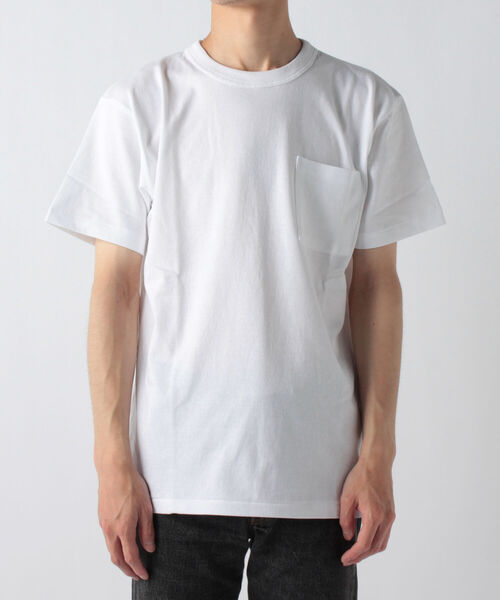 GLOSTER(グロスター)の「バインダーネックポケットTシャツ(Tシャツ/カットソー・メンズ・ホワイト/チャコールグレー/カーキ/インディゴブルー・MEDIUM/LARGE/X-LARGE)」の1枚目の写真
