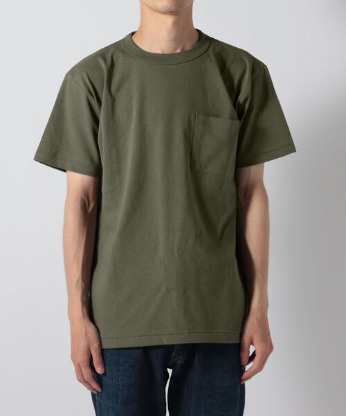 GLOSTER(グロスター)の「バインダーネックポケットTシャツ(Tシャツ/カットソー・メンズ・ホワイト/チャコールグレー/カーキ/インディゴブルー・MEDIUM/LARGE/X-LARGE)」の4枚目の写真