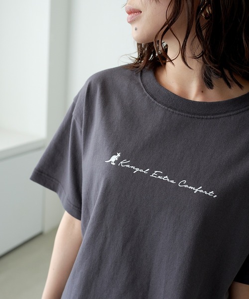 KANGOL EXTRA COMFORT(カンゴールエクストラコンフォート)の「クルーネック ロゴ半袖Tシャツ(Tシャツ/カットソー・レディース・チャコールグレー/ブルー/ライトグリーン/ライトベージュ・LL/M/L)」の16枚目の写真