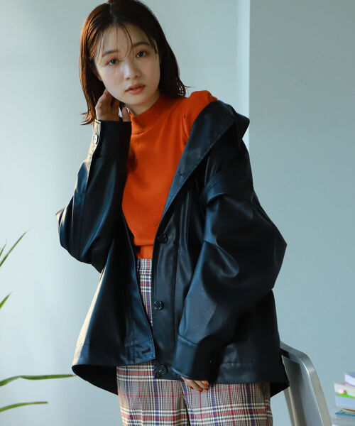 BeAMS DOT（ビームスドット）の「【WEB限定】BeAMS DOT / フェイクレザー オーバーブルゾン（ブルゾン・レディース・ブラック/グリーン系その他3・FREE）」の14枚目の写真
