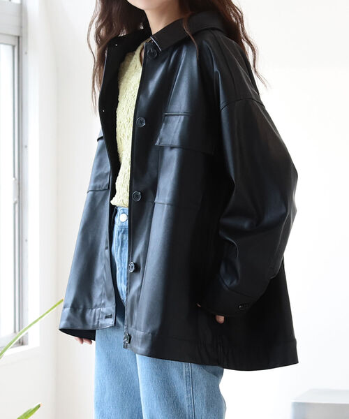 BeAMS DOT（ビームスドット）の「【WEB限定】BeAMS DOT / フェイクレザー オーバーブルゾン（ブルゾン・レディース・ブラック/グリーン系その他3・FREE）」の19枚目の写真