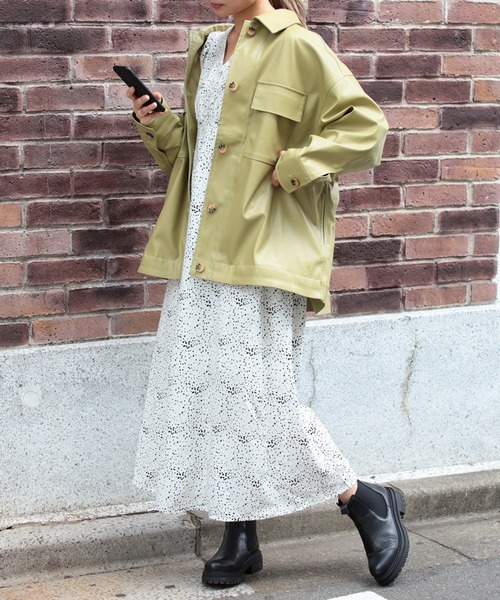 BeAMS DOT（ビームスドット）の「【WEB限定】BeAMS DOT / フェイクレザー オーバーブルゾン（ブルゾン・レディース・ブラック/グリーン系その他3・FREE）」の3枚目の写真