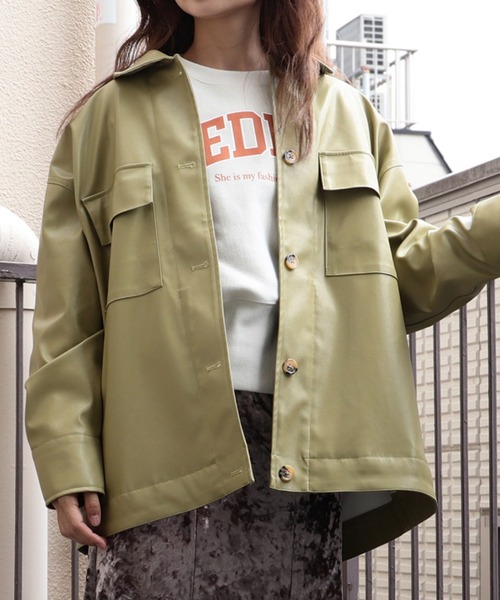 BeAMS DOT（ビームスドット）の「【WEB限定】BeAMS DOT / フェイクレザー オーバーブルゾン（ブルゾン・レディース・ブラック/グリーン系その他3・FREE）」の21枚目の写真