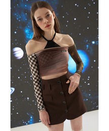 『ODD ONE OUT/オッドワンアウト』Space off-shoulder crop T-shirts/総柄 オフショルダー クロップド丈 長袖Tシャツ