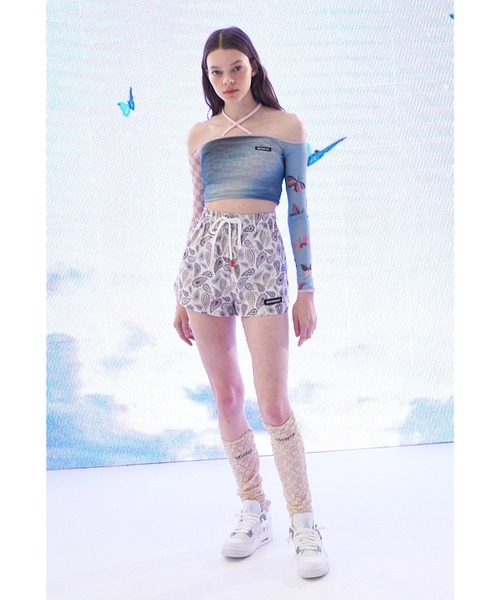oddoneout(オッドワンアウト)の「『ODD ONE OUT/オッドワンアウト』Space off-shoulder crop T-shirts/総柄 オフショルダー クロップド丈 長袖Tシャツ(Tシャツ/カットソー・レディース・ブラウン/ブルー・FREE)」の17枚目の写真