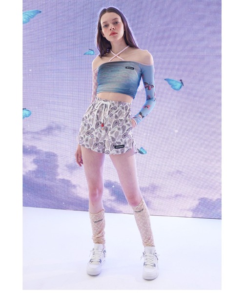 oddoneout(オッドワンアウト)の「『ODD ONE OUT/オッドワンアウト』Space off-shoulder crop T-shirts/総柄 オフショルダー クロップド丈 長袖Tシャツ(Tシャツ/カットソー・レディース・ブラウン/ブルー・FREE)」の18枚目の写真