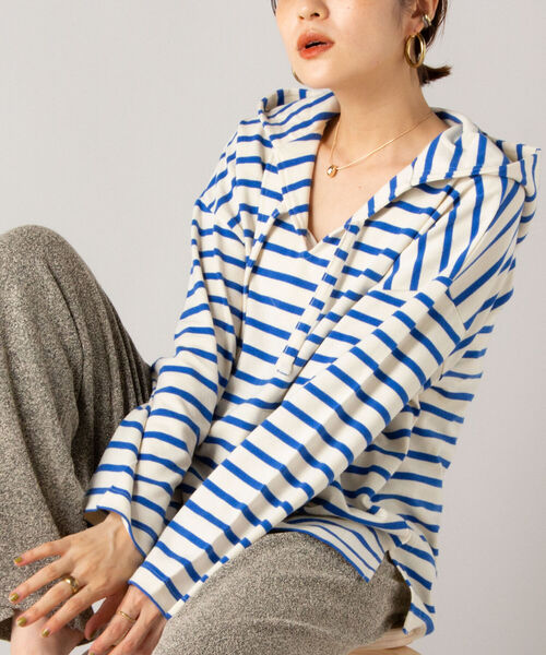 NOLLEY’S（ノーリーズ）の「ボーダーメキシカンパーカー（パーカー・レディース・ブラック系その他3/ブルー系その他3・FREE）」の2枚目の写真