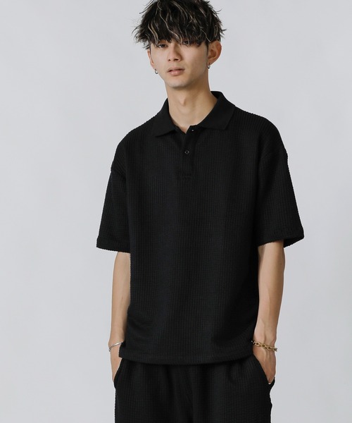 ADMIX/ATELIER SAB MEN(アドミックスアトリエサブメン)の「【Lounge wear】ビッグワッフル / リラックス オーバーサイズ ポロシャツ(ポロシャツ・メンズ・ブラック/ベージュ/ネイビー・48/50/52)」の4枚目の写真
