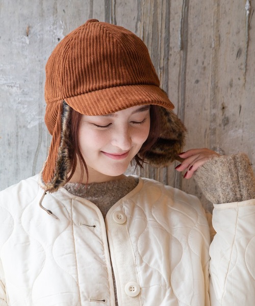 14+（イチヨンプラス）の「太コーデュロイフライトキャップ（キャップ・レディース・アイボリー/ブラウン/ブラック/ベージュ/ライトブラウン/チャコールグレー・FREE/MEDIUM）」の16枚目の写真