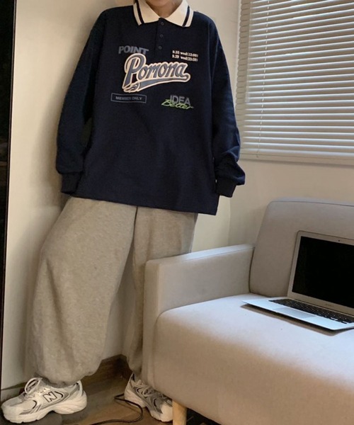 meJane（ミージェーン）の「Pomonaロゴプリント襟配色BIGシルエットポロ【ZOZOTOWN限定】（ポロシャツ・レディース・ネイビー/グリーン・FREE）」の4枚目の写真