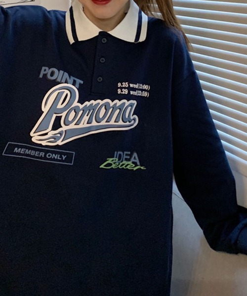 meJane（ミージェーン）の「Pomonaロゴプリント襟配色BIGシルエットポロ【ZOZOTOWN限定】（ポロシャツ・レディース・ネイビー/グリーン・FREE）」の8枚目の写真