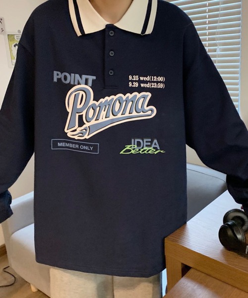 meJane（ミージェーン）の「Pomonaロゴプリント襟配色BIGシルエットポロ【ZOZOTOWN限定】（ポロシャツ・レディース・ネイビー/グリーン・FREE）」の10枚目の写真