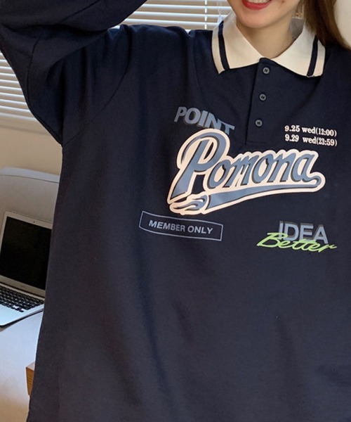 meJane（ミージェーン）の「Pomonaロゴプリント襟配色BIGシルエットポロ【ZOZOTOWN限定】（ポロシャツ・レディース・ネイビー/グリーン・FREE）」の15枚目の写真