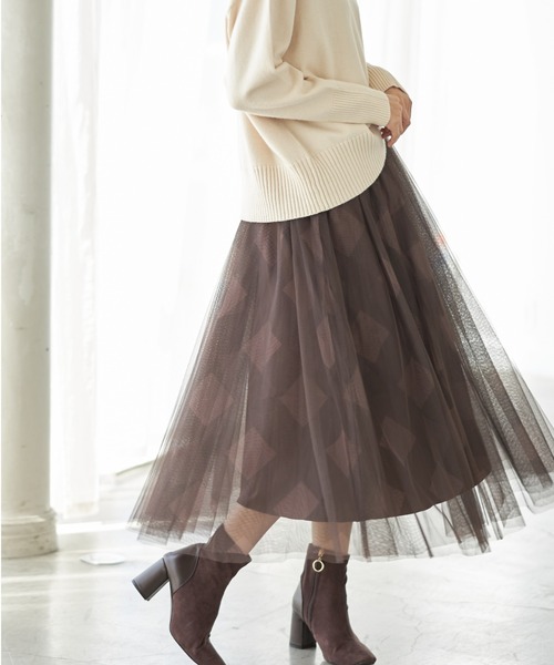 &. NOSTALGIA（アンドドットノスタルジア）の「チェックチュールスカート（スカート・レディース・ブラウン/ブルー/グリーン/ネイビー系/ブラック系その他・FREE）」の3枚目の写真