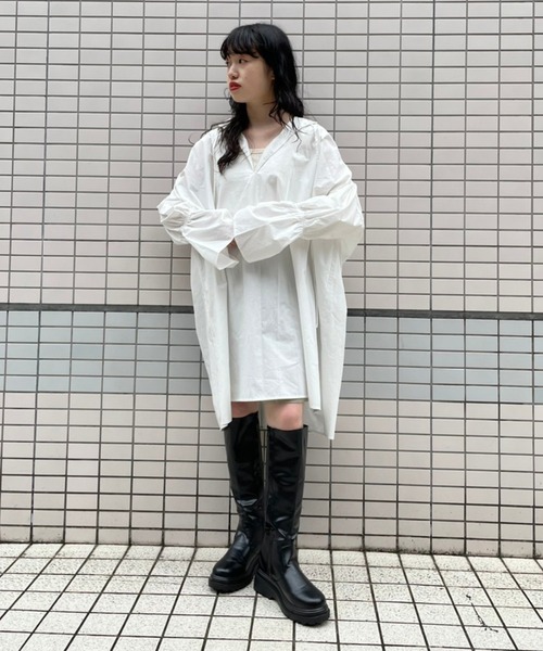 Kastane（カスタネ）の「キャンディースリーブシャーリングチュニック（シャツ/ブラウス・レディース・オフホワイト/ブラック・FREE）」の8枚目の写真