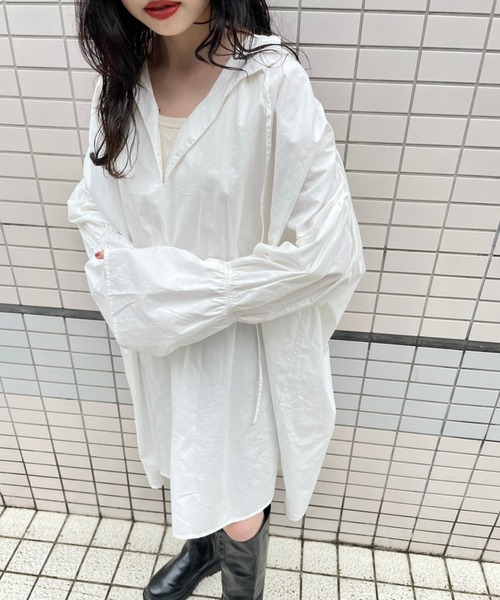 Kastane（カスタネ）の「キャンディースリーブシャーリングチュニック（シャツ/ブラウス・レディース・オフホワイト/ブラック・FREE）」の21枚目の写真