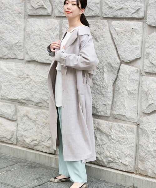 KBF+(ケービーエフプラス)の「KBF+ リネンライクビッグカラーコート∴(その他アウター・レディース・ベージュ・ONE)」の2枚目の写真