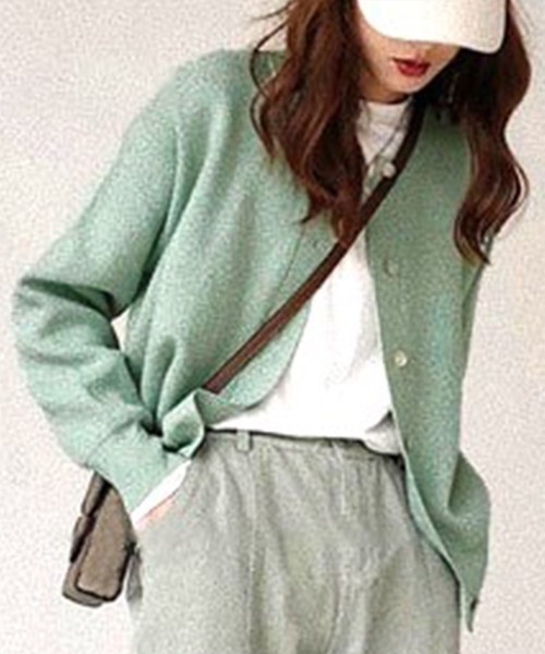 DAY CLOSET（デイ クローゼット）の「レディース きらめきボタンのリブニットカーディガン（カーディガン/ボレロ・レディース・ライトブルー/ブラック/アイボリー/ミント/ピンク系その他・ONE SIZE）」の4枚目の写真