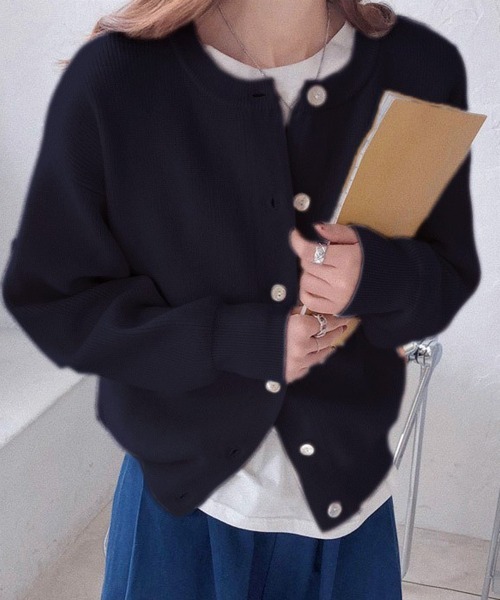 DAY CLOSET（デイ クローゼット）の「レディース きらめきボタンのリブニットカーディガン（カーディガン/ボレロ・レディース・ライトブルー/ブラック/アイボリー/ミント/ピンク系その他・ONE SIZE）」の3枚目の写真