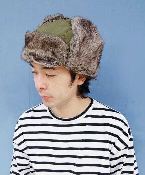 polcadot（ポルカドット）の「NYLON QUILTING FLIGHT CAP/ナイロン キルティングフライトキャップ（キャップ・メンズ・ベージュ/グレー/カーキ・FREE）」の3枚目の写真