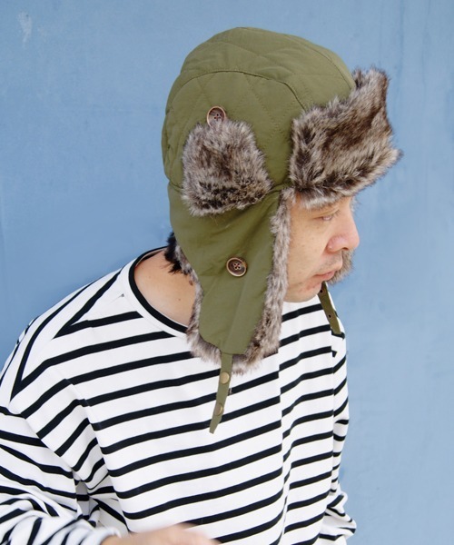 polcadot（ポルカドット）の「NYLON QUILTING FLIGHT CAP/ナイロン キルティングフライトキャップ（キャップ・メンズ・ベージュ/グレー/カーキ・FREE）」の5枚目の写真
