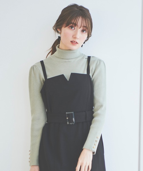 31 Sons de mode（トランテアン　ソン　ドゥ　モード）の「カフスゴールドボタンリブタートルネックニット（ニット/セーター・レディース・ライトグリーン/ピンク/ブラック/サックスブルー・36）」の14枚目の写真