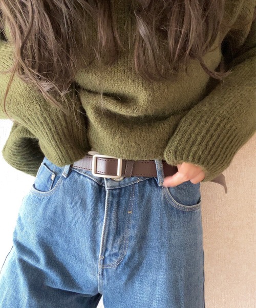 LAUIR(ラウアー)の「スクエアバックルノーホールベルト(ベルト・レディース・ブラウン/ブラック・FREE)」の1枚目の写真