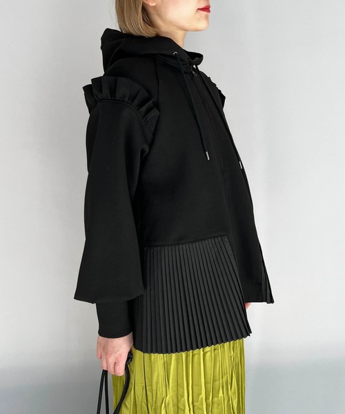 PICCIN(ピッチン)の「フリルスリーブプリーツフーディー(パーカー・レディース・ライトグレー/ブラック/オフホワイト・M)」の14枚目の写真