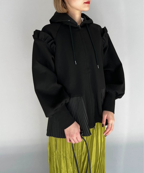 PICCIN(ピッチン)の「フリルスリーブプリーツフーディー(パーカー・レディース・ライトグレー/ブラック/オフホワイト・M)」の13枚目の写真