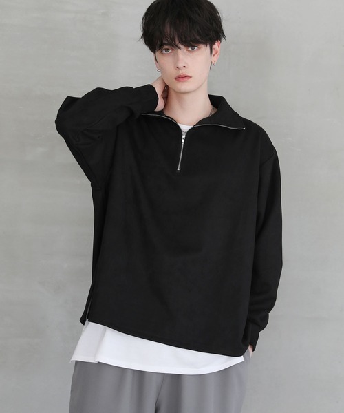 ASTRONOMY（アストロノミー）の「フェイクスウェードハーフジッププルオーバー（スウェット・メンズ・チャコール/ワイン/ブラック/ブルー/ライトベージュ/ブラウン・L/XL/M/S）」の2枚目の写真