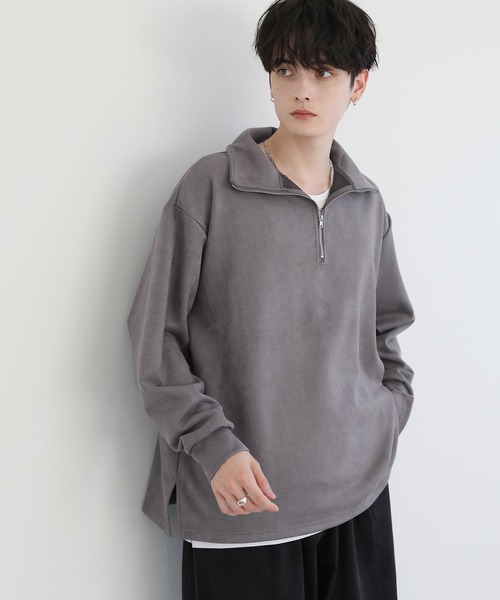 ASTRONOMY（アストロノミー）の「フェイクスウェードハーフジッププルオーバー（スウェット・メンズ・チャコール/ワイン/ブラック/ブルー/ライトベージュ/ブラウン・L/XL/M/S）」の17枚目の写真