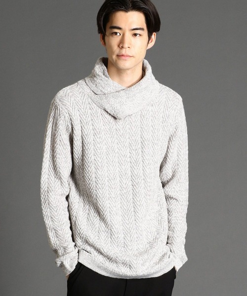 NICOLE CLUB FOR MEN（ニコルクラブフォーメン）の「ヘリンボン柄アフガンネックプルオーバー（ニット/セーター・メンズ・ホワイト×ブラック/ブラック系その他/レッド系その他/ホワイト×ライトグレー・MEDIUM/LARGE）」の3枚目の写真