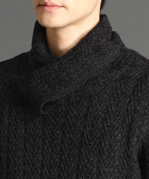 NICOLE CLUB FOR MEN（ニコルクラブフォーメン）の「ヘリンボン柄アフガンネックプルオーバー（ニット/セーター・メンズ・ホワイト×ブラック/ブラック系その他/レッド系その他/ホワイト×ライトグレー・MEDIUM/LARGE）」の7枚目の写真