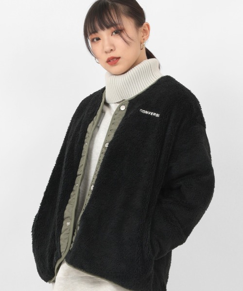 CONVERSE(コンバース)の「【CONVERSE/コンバース】リバーシブル ノーカラーボアジャケット/ノーカラーJKT(ノーカラージャケット・レディース・ブラック/アイボリー/モカ・M/L)」の3枚目の写真