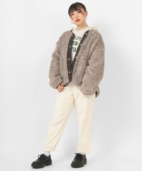 CONVERSE(コンバース)の「【CONVERSE/コンバース】リバーシブル ノーカラーボアジャケット/ノーカラーJKT(ノーカラージャケット・レディース・ブラック/アイボリー/モカ・M/L)」の8枚目の写真