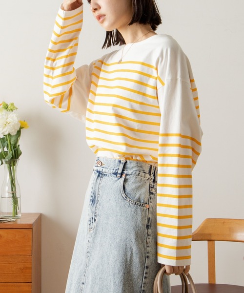 ANGIE（アンジー）の「パネルボーダー ボートネック ロンT（Tシャツ/カットソー・レディース・ブラック系その他/グリーン系その他/ブルー系その他/イエロー系その他/レッド系その他・FREE）」の4枚目の写真