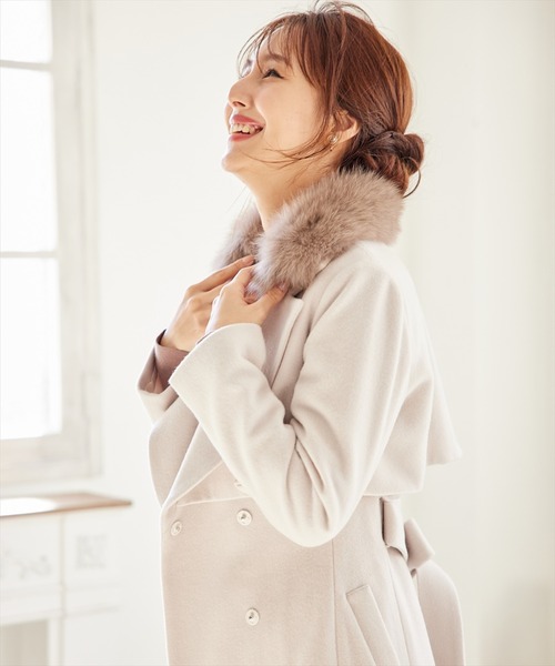 Swingle【昨季新品】FOXファー付フードショートウールコート FOXファー付フードショートウールコート | スウィングル(SWINGLE