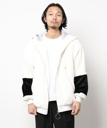 バックロゴフェイクファーフードブルゾン