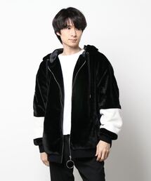 バックロゴフェイクファーフードブルゾン