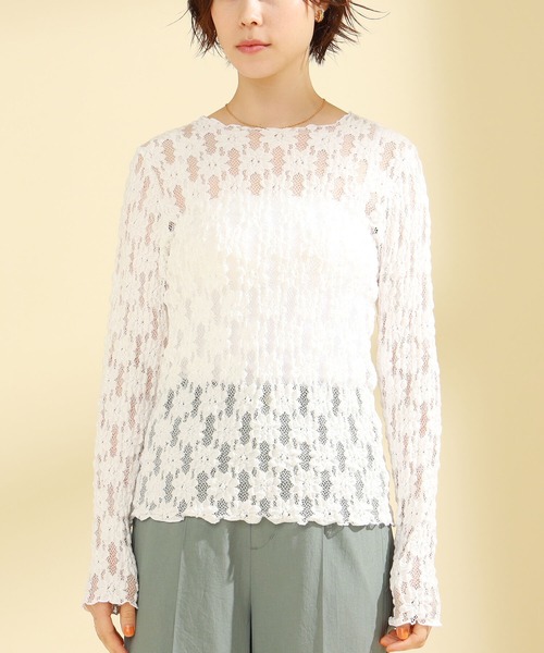 Ray BEAMS（レイビームス）の「Ray BEAMS / フラワー レース ロングスリーブ Tシャツ（Tシャツ/カットソー・レディース・ホワイト/ブラック・ONE SIZE）」の9枚目の写真