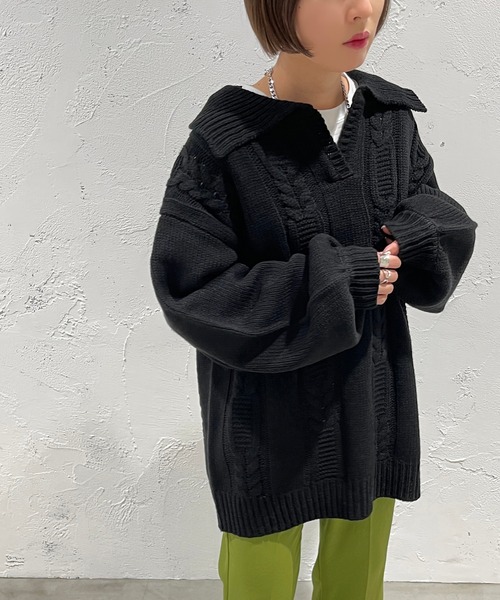 apres jour mignon(アプレジュールミニョン)の「襟付きキーネックニット【ZOZOTOWN限定アイテム】(ニット/セーター・レディース・ブラック/杢グレー/アイボリー・X-LARGE/フリー)」の3枚目の写真