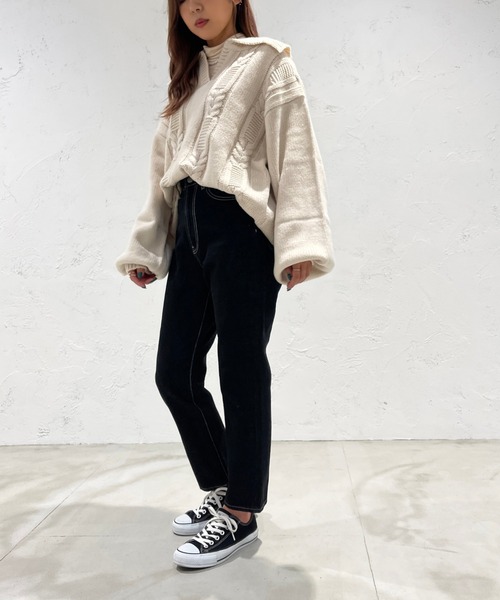 apres jour mignon(アプレジュールミニョン)の「襟付きキーネックニット【ZOZOTOWN限定アイテム】(ニット/セーター・レディース・ブラック/杢グレー/アイボリー・X-LARGE/フリー)」の8枚目の写真
